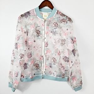Anthropologie Maeve Sheer Floral Bomber Jacket